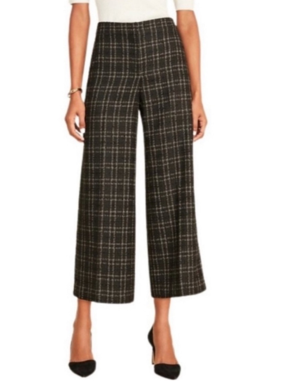 NWT Ann Taylor Black Plaid Wide-Leg Crop Pants
